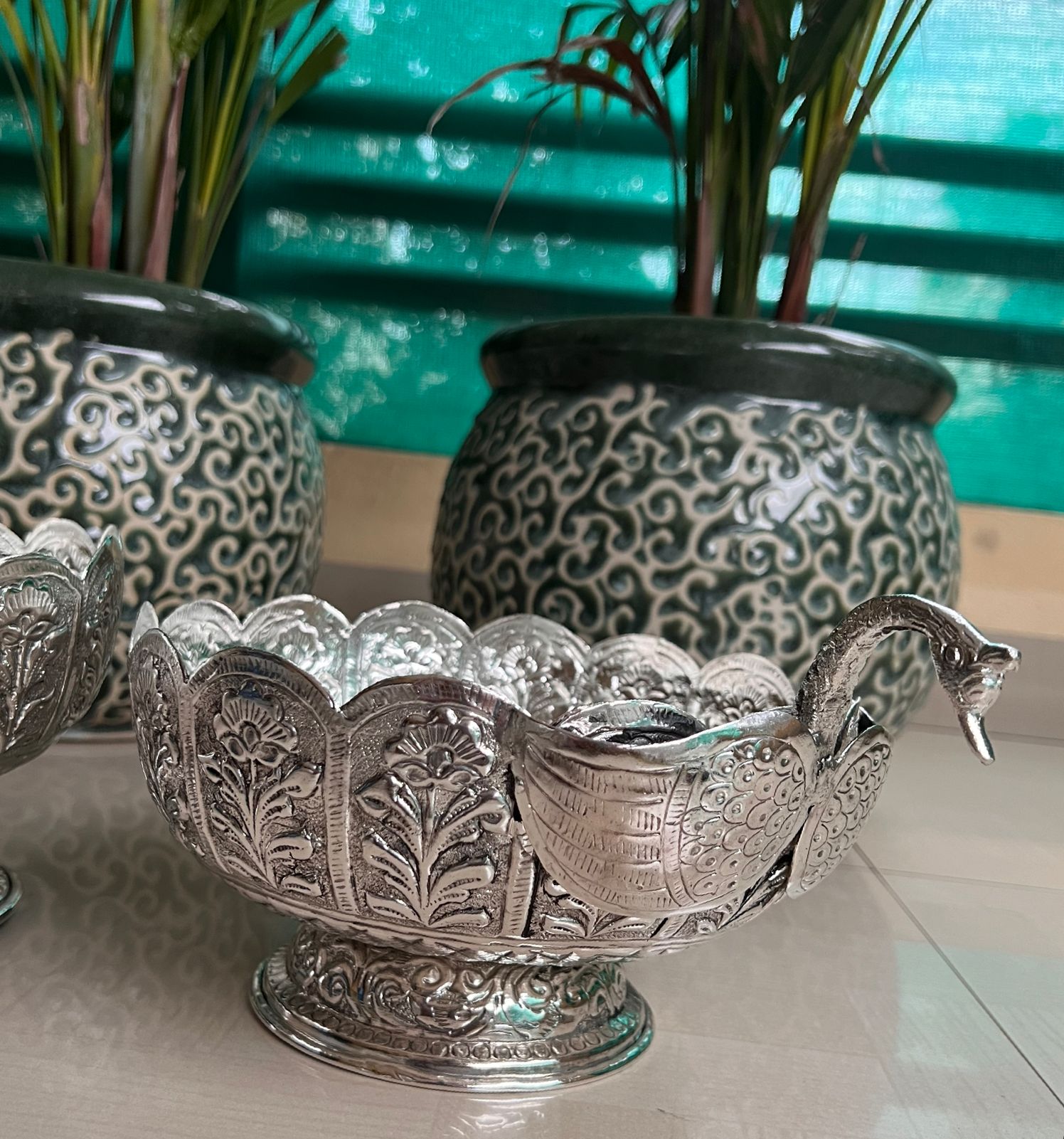 German Silver Swan Round Bowl with Stand for Snacks/Fruits/Home décor